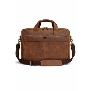 Jack & Chris Brown Leather Messenger Bag Briefcase Laptop Satchel Distressed